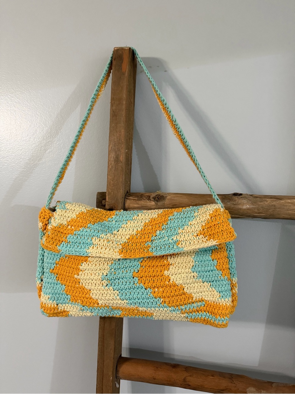 wild fable Crochet Chevron Shoulder Bag in Turquoise, Yellow, Cream